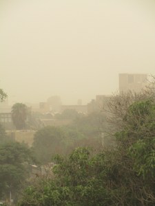 We experienced our first sandstorm. It looked like this for about 3 days. The air was heavy and hard to breathe.